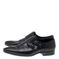 Pre Owned حذاء لوفرز لوي فيتون جلد أسود بقلاب مزدوج سليب أون مقاس 41.5