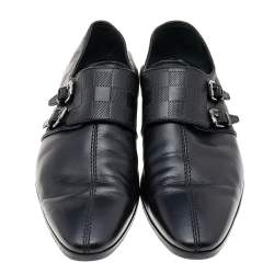 Pre Owned حذاء لوفرز لوي فيتون جلد أسود بقلاب مزدوج سليب أون مقاس 41.5