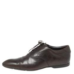 Louis Vuitton Dark Brown Damier Embossed Leather Lace-Up Oxfords Size 42
