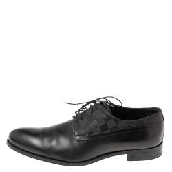 Pre Owned Louis Vuitton Black Damier Embossed Leather Lace-Up Derby Size 43
