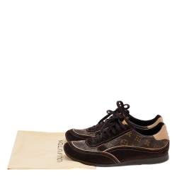 مملوكة مسبقًا حذاء رياضي لوي فيتون منخفض من أعلي سويدي وكانفاس مونوغرامي بني مقاس 43