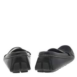 Pre Owned Louis Vuitton Black Leather Slip On Driving Loafers Size 43.5