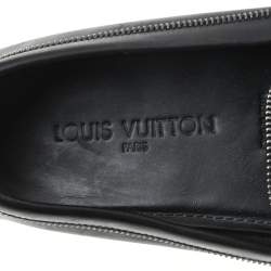 Pre Owned Louis Vuitton Black Leather Slip On Driving Loafers Size 43.5