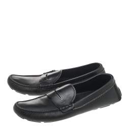 Pre Owned Louis Vuitton Black Leather Slip On Driving Loafers Size 43.5