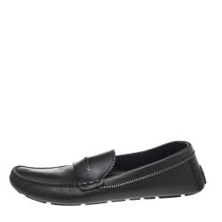 Pre Owned Louis Vuitton Black Leather Slip On Driving Loafers Size 43.5