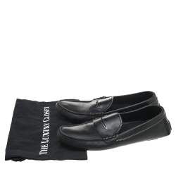 Pre Owned Louis Vuitton Black Leather Slip On Driving Loafers Size 43.5