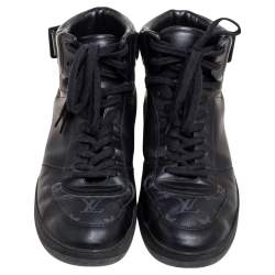 Louis Vuitton Black Monogram Canvas and Leather Rivoli Sneaker Boots Size 43.5