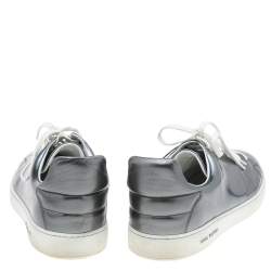 Pre Owned Louis Vuitton Metallic Silver Leather Frontrow Low Top Sneakers Size 45