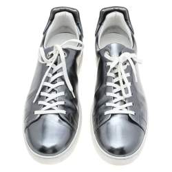 Pre Owned Louis Vuitton Metallic Silver Leather Frontrow Low Top Sneakers Size 45