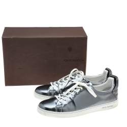 Pre Owned Louis Vuitton Metallic Silver Leather Frontrow Low Top Sneakers Size 45