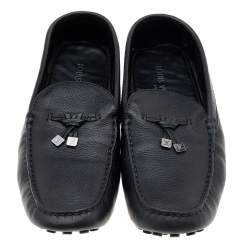 Pre Owned حذاء لوفرز لوي فيتون جلد أسود شعار ماركة بفيونكة سليب أون مقاس 44