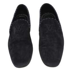 Louis Vuitton Navy Blue Suede Logo Smoking Slippers Size 43