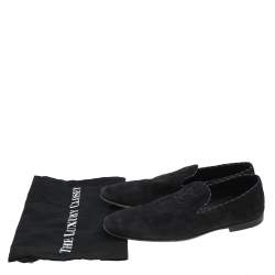 Louis Vuitton Navy Blue Suede Logo Smoking Slippers Size 43