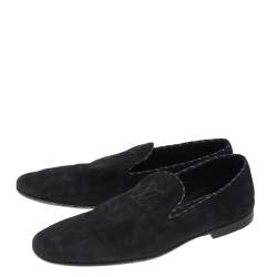 Louis Vuitton Navy Blue Suede Logo Smoking Slippers Size 43