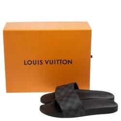 Pre Owned Louis Vuitton Graphite Damier Embossed Canvas Waterfront Flat Slides Size 44.5