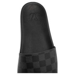 Pre Owned Louis Vuitton Graphite Damier Embossed Canvas Waterfront Flat Slides Size 44.5
