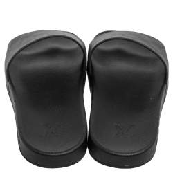 Pre Owned Louis Vuitton Graphite Damier Embossed Canvas Waterfront Flat Slides Size 44.5