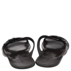 Pre Owned Louis Vuitton Dark Brown Leather Logo Cross Strap Flat Slides Sandals Size 41