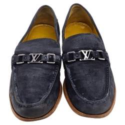 Louis Vuitton Blue Suede Major Slip On Loafers Size 45