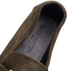 Pre Owned حذاء لوفرز لوي فيتون مونت كارلو سويدي مزخرف أخضر زيتوني سليب أون مقاس 47