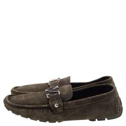 Pre Owned حذاء لوفرز لوي فيتون مونت كارلو سويدي مزخرف أخضر زيتوني سليب أون مقاس 47