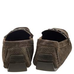 Pre Owned حذاء لوفرز لوي فيتون مونت كارلو سويدي مزخرف أخضر زيتوني سليب أون مقاس 47