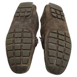 Pre Owned حذاء لوفرز لوي فيتون مونت كارلو سويدي مزخرف أخضر زيتوني سليب أون مقاس 47