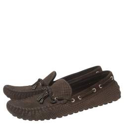 Pre Owned حذاء لوفرز لوي فيتون سويدي دامية صغير بني بفيونكة مقاس 44