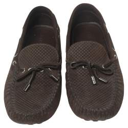 Pre Owned حذاء لوفرز لوي فيتون سويدي دامية صغير بني بفيونكة مقاس 44