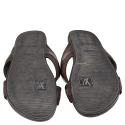 Pre Owned صندل فلات لوي فيتون قماش وجلد بني سيور متعاكسة مزين شعار الماركة مقاس 40