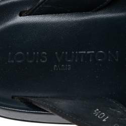 Louis Vuitton Navy Blue Leather Criss Cross Strap Flat Slides Size 44.5
