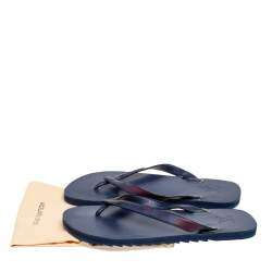 Pre Owned Louis Vuitton Navy Blue Leather Molitor Thong Flats Size 44.5