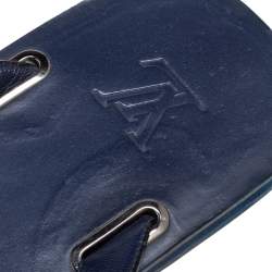 Pre Owned Louis Vuitton Navy Blue Leather Molitor Thong Flats Size 44.5