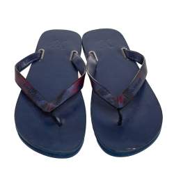 Pre Owned Louis Vuitton Navy Blue Leather Molitor Thong Flats Size 44.5