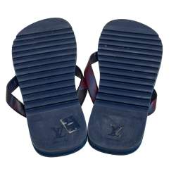 Pre Owned Louis Vuitton Navy Blue Leather Molitor Thong Flats Size 44.5