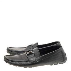 مملوكة مسبقًا حذاء لوفرز لوي فيتون مونت كارلو جلد مزخرف أخضر زيتوني داكن سليب أون مقاس 42.5