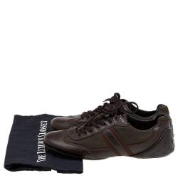 Pre Owned Louis Vuitton Brown Leather And Canvas Low Top Sneakers Size 40.5