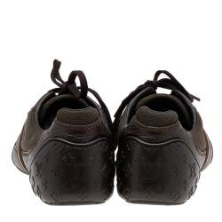 Pre Owned Louis Vuitton Brown Leather And Canvas Low Top Sneakers Size 40.5