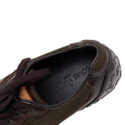 Pre Owned Louis Vuitton Brown Leather And Canvas Low Top Sneakers Size 40.5