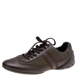 Pre Owned Louis Vuitton Brown Leather And Canvas Low Top Sneakers Size 40.5