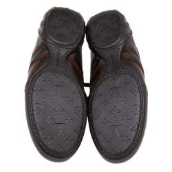 Pre Owned Louis Vuitton Brown Leather And Canvas Low Top Sneakers Size 40.5