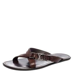 Louis Vuitton Brown Leather Slide Sandals Size 40.5 Louis Vuitton
