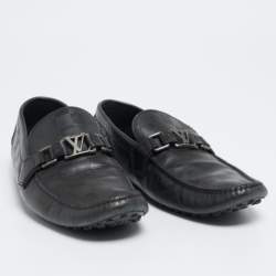 Louis Vuitton Black Leather Damier Infini Hockenheim Slip On Loafers Size 41 