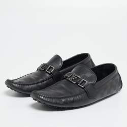 Louis Vuitton Black Leather Damier Infini Hockenheim Slip On Loafers Size 41 
