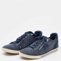 مملوكة مسبقًا Louis Vuitton Blue Damier Nubuck Leather and Suede Aventure Zip Up Sneakers Size 43