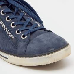 مملوكة مسبقًا Louis Vuitton Blue Damier Nubuck Leather and Suede Aventure Zip Up Sneakers Size 43