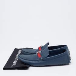 Pre Owned Louis Vuitton Blue Leather Monte Carlo Loafers Size 41.5