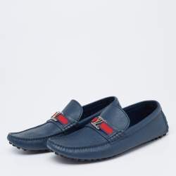 Pre Owned Louis Vuitton Blue Leather Monte Carlo Loafers Size 41.5