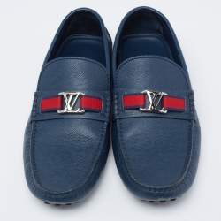 Pre Owned Louis Vuitton Blue Leather Monte Carlo Loafers Size 41.5