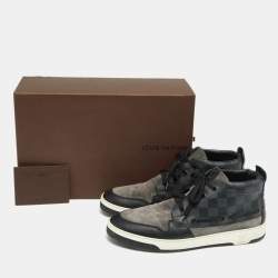 Pre Owned Louis Vuitton Black/Grey Damier Leather And Suede Propeller High Top Sneakers Size 43